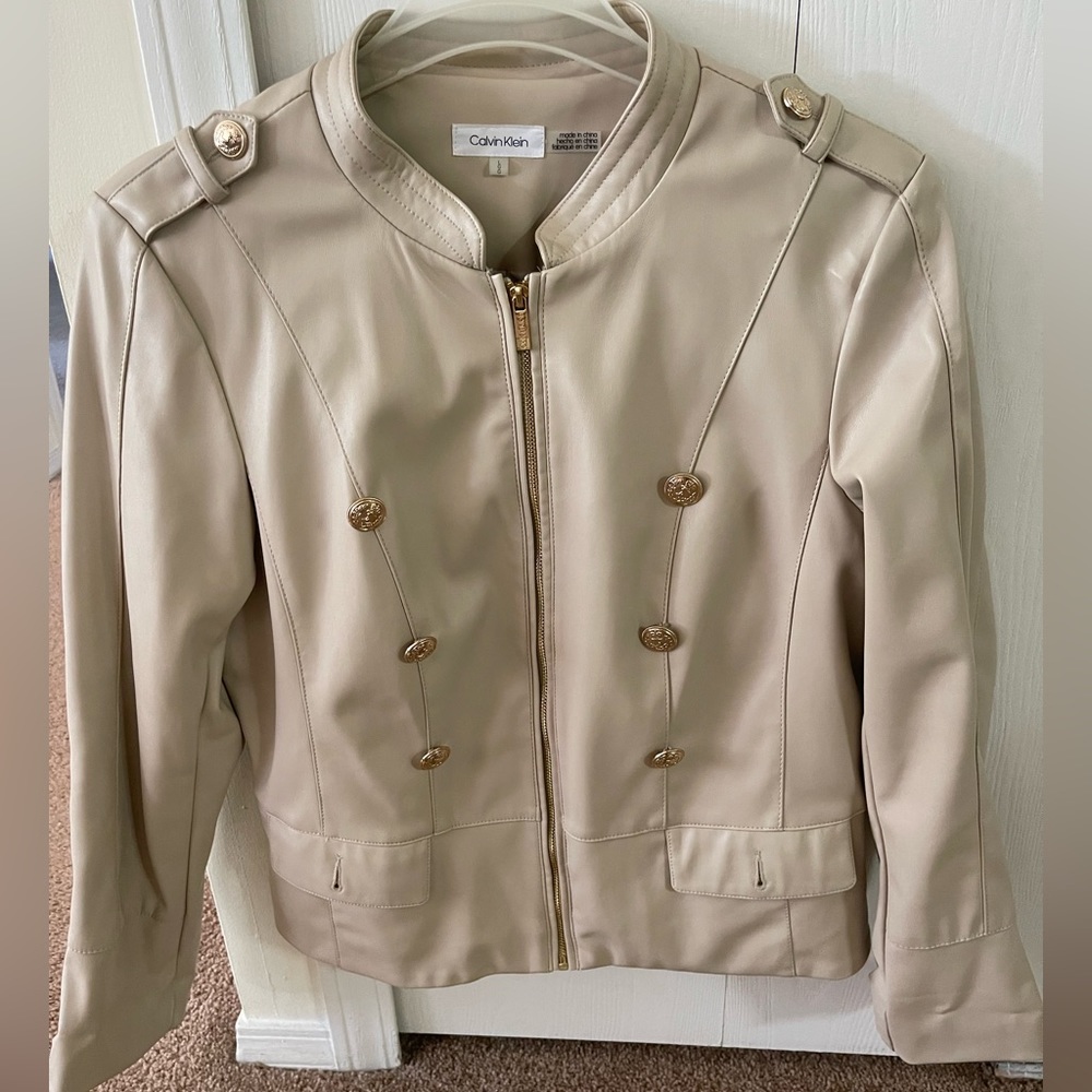 Calvin Klein embossed button faux leather jacket